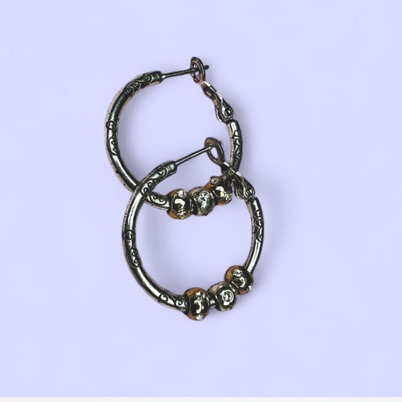 Brighton Silver and Gold tone sparkle Hoop Earrings charms removable latch back - Picture 2 of 6